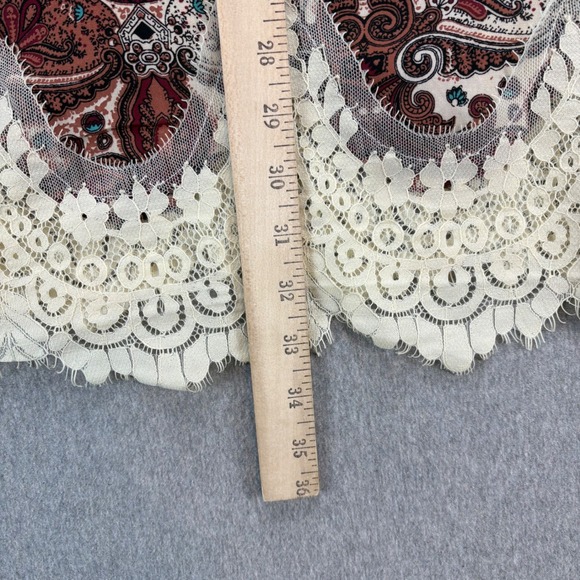 Blu Pepper Dress Womens M Burgundy Cream BOHO Vintage Lace Trim Bell Long Sleeve - Picture 14 of 14